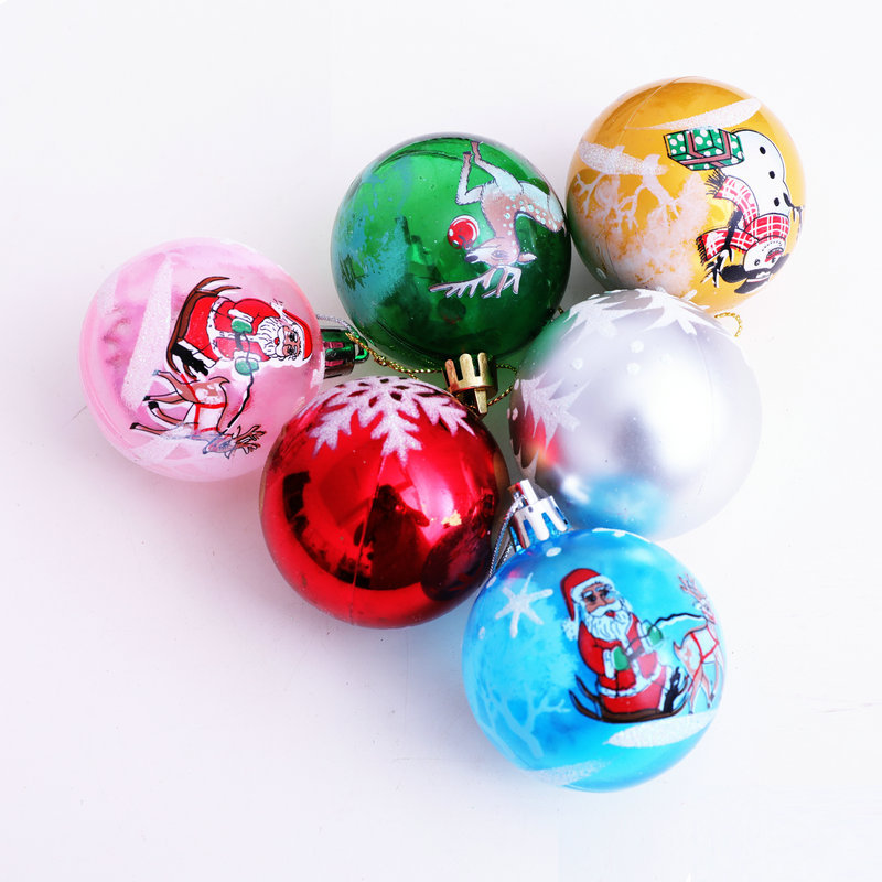 6cm Color Printing Christmas Ball Plastic Ball Christmas Shop Decoration Hanging Ball Creative DIY Decorative Ball Layout Hanging Ornament