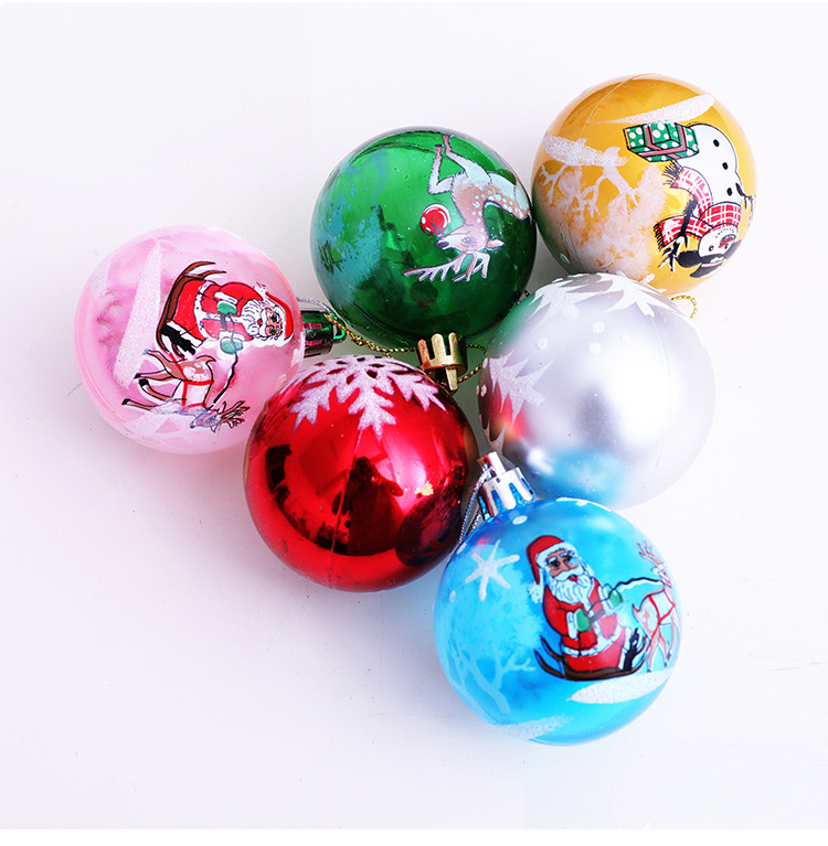 6cm Color Printing Christmas Ball Plastic Ball Christmas Shop Decoration Hanging Ball Creative DIY Decorative Ball Layout Hanging Ornament