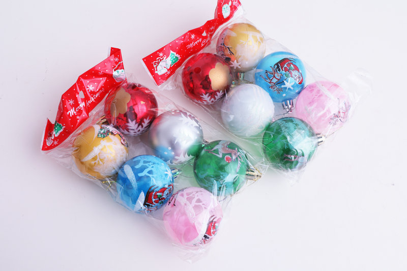 6cm Color Printing Christmas Ball Plastic Ball Christmas Shop Decoration Hanging Ball Creative DIY Decorative Ball Layout Hanging Ornament