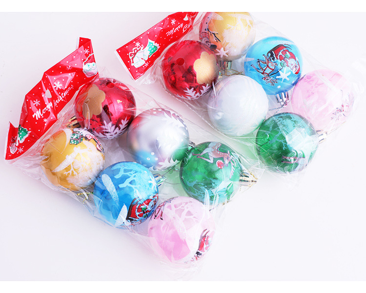 6cm Color Printing Christmas Ball Plastic Ball Christmas Shop Decoration Hanging Ball Creative DIY Decorative Ball Layout Hanging Ornament