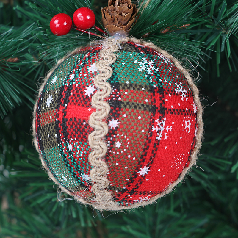 Cross-Border Amazon Christmas Decoration Pendant Simulation Pine Nuts Fabric Red Plaid Christmas ball Cross-Border Amazon Christmas Decoration Pendant Simulation Pine Nuts Fabric Red Plaid Christmas ball