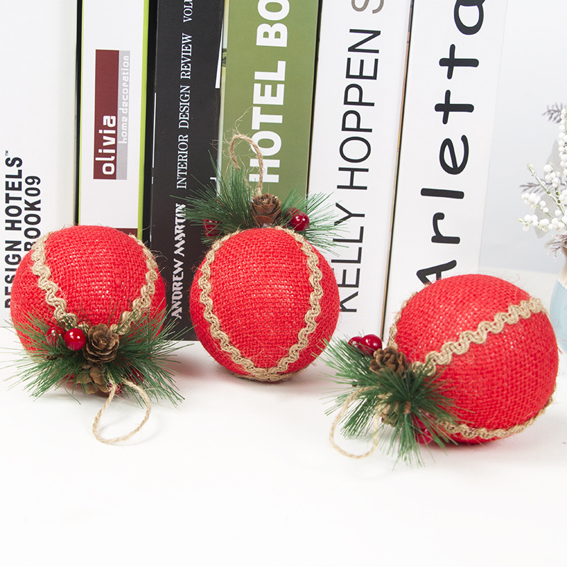 Cross-Border Amazon Christmas Decoration Pendant Simulation Pine Nuts Fabric Red Plaid Christmas ball Cross-Border Amazon Christmas Decoration Pendant Simulation Pine Nuts Fabric Red Plaid Christmas ball