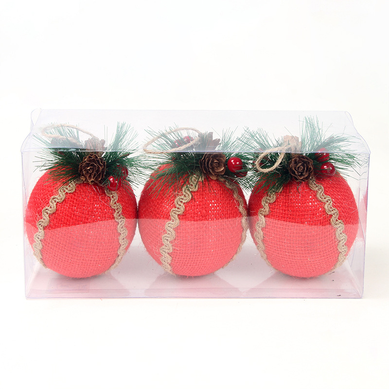 Cross-Border Amazon Christmas Decoration Pendant Simulation Pine Nuts Fabric Red Plaid Christmas ball Cross-Border Amazon Christmas Decoration Pendant Simulation Pine Nuts Fabric Red Plaid Christmas ball