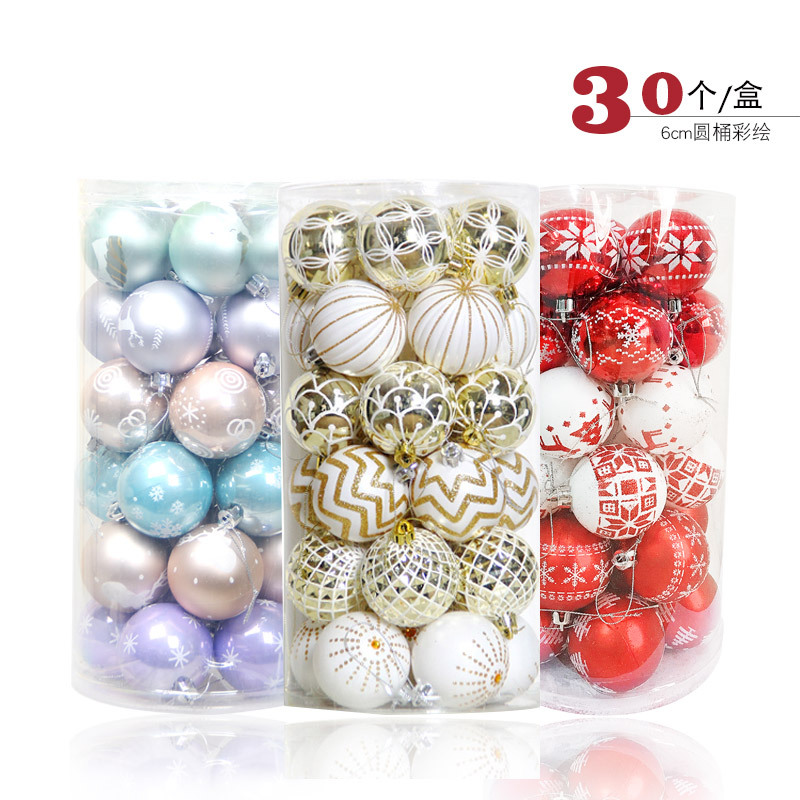 Yinhao Christmas Decorations Round Barrel Painted Christmas Ball 6cm Christmas Tree Ornaments Christmas ball