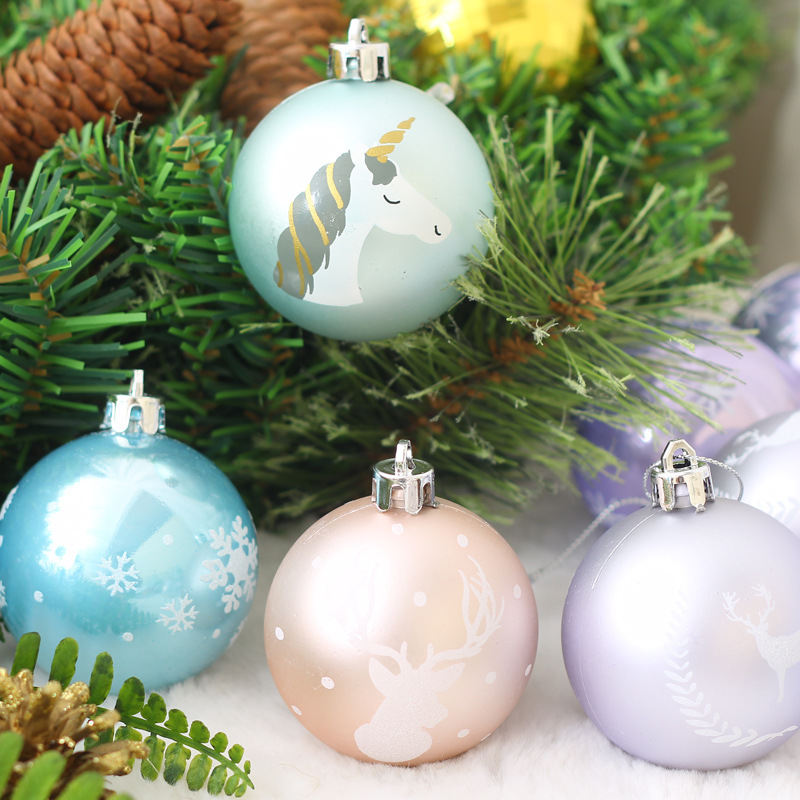 Yinhao Christmas Decorations Round Barrel Painted Christmas Ball 6cm Christmas Tree Ornaments Christmas ball