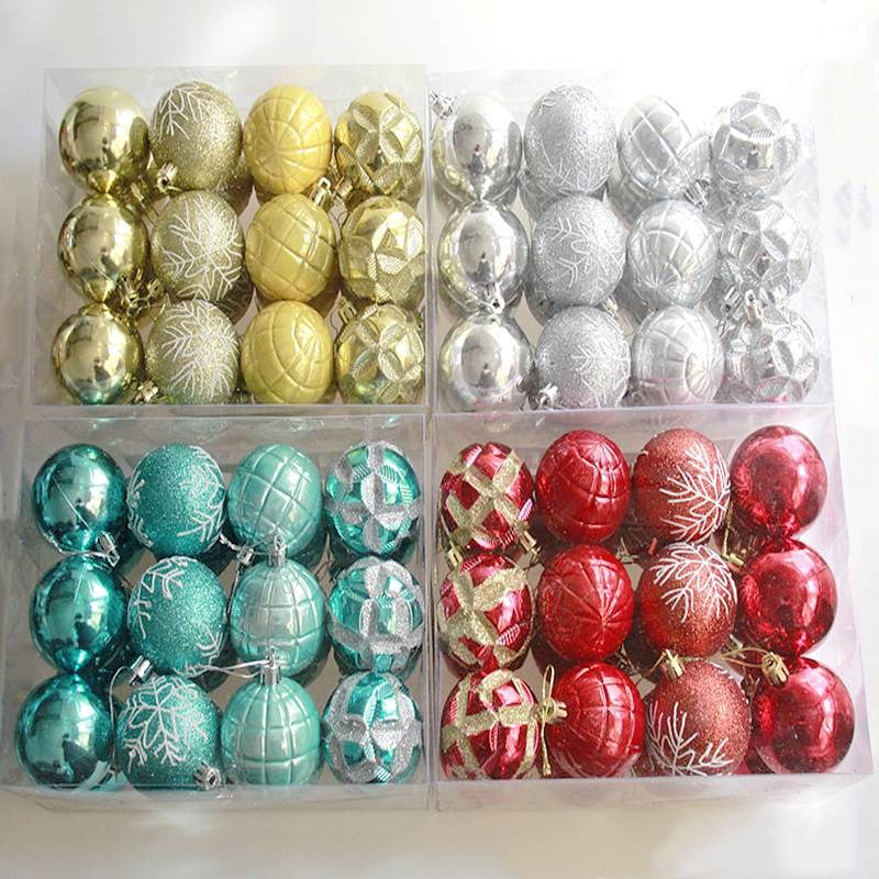 Colored Drawing Ball Shaped Ball 6cm Christmas Ball 24 Pack Christmas Ornaments Pendant Electroplated Decoration Ball