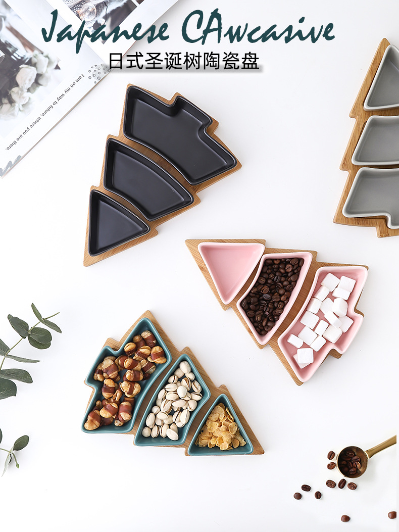 Creative Christmas Tree Ceramic Snack Dish with Bamboo Plate Christmas Tree Plate Dessert Fruit Plate Candy Plate Exclusive for Cross-Border Creative Christmas Tree Ceramic Snack Dish with Bamboo Plate Christmas Tree Plate Dessert Fruit Plate Candy Plate Exclusive for Cross-Border