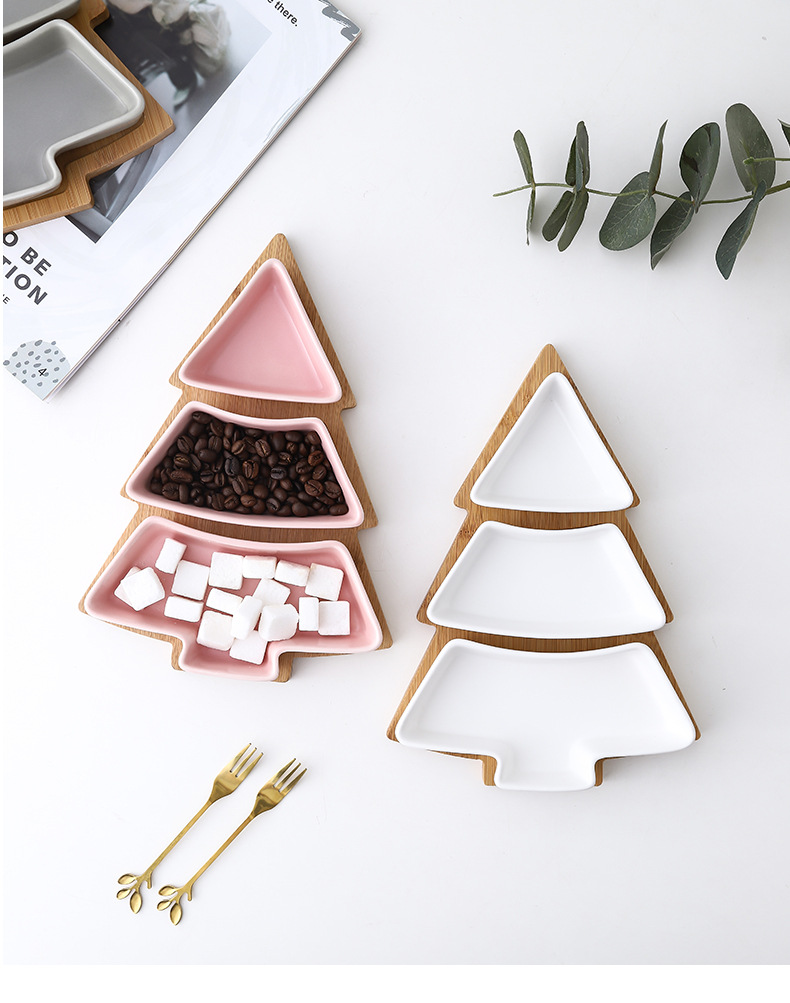 Creative Christmas Tree Ceramic Snack Dish with Bamboo Plate Christmas Tree Plate Dessert Fruit Plate Candy Plate Exclusive for Cross-Border Creative Christmas Tree Ceramic Snack Dish with Bamboo Plate Christmas Tree Plate Dessert Fruit Plate Candy Plate Exclusive for Cross-Border