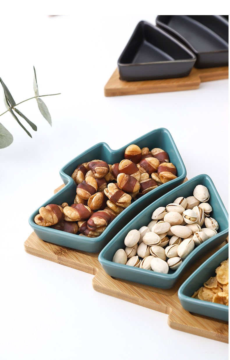 Creative Christmas Tree Ceramic Snack Dish with Bamboo Plate Christmas Tree Plate Dessert Fruit Plate Candy Plate Exclusive for Cross-Border Creative Christmas Tree Ceramic Snack Dish with Bamboo Plate Christmas Tree Plate Dessert Fruit Plate Candy Plate Exclusive for Cross-Border