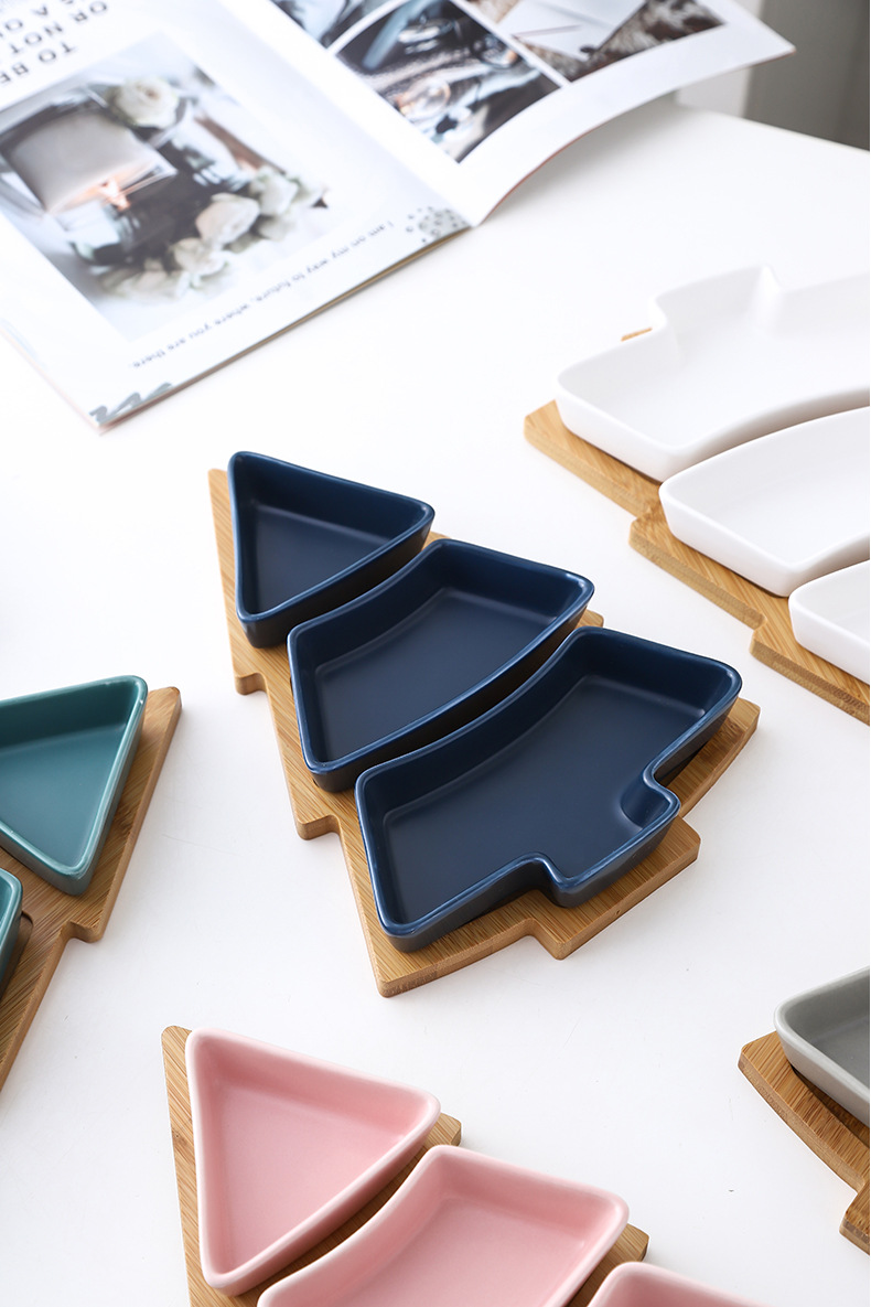 Creative Christmas Tree Ceramic Snack Dish with Bamboo Plate Christmas Tree Plate Dessert Fruit Plate Candy Plate Exclusive for Cross-Border Creative Christmas Tree Ceramic Snack Dish with Bamboo Plate Christmas Tree Plate Dessert Fruit Plate Candy Plate Exclusive for Cross-Border