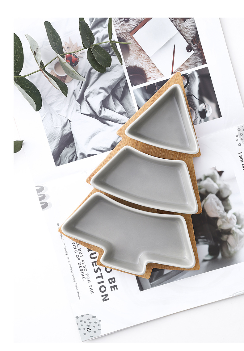 Creative Christmas Tree Ceramic Snack Dish with Bamboo Plate Christmas Tree Plate Dessert Fruit Plate Candy Plate Exclusive for Cross-Border Creative Christmas Tree Ceramic Snack Dish with Bamboo Plate Christmas Tree Plate Dessert Fruit Plate Candy Plate Exclusive for Cross-Border