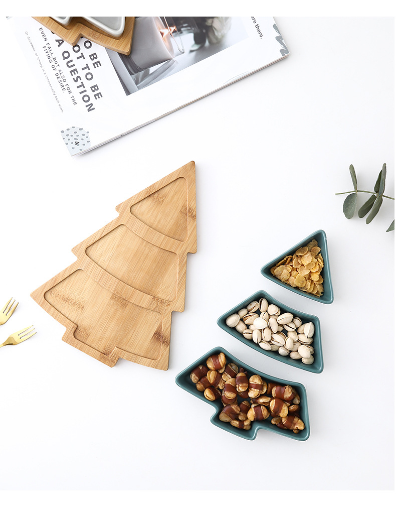 Creative Christmas Tree Ceramic Snack Dish with Bamboo Plate Christmas Tree Plate Dessert Fruit Plate Candy Plate Exclusive for Cross-Border Creative Christmas Tree Ceramic Snack Dish with Bamboo Plate Christmas Tree Plate Dessert Fruit Plate Candy Plate Exclusive for Cross-Border