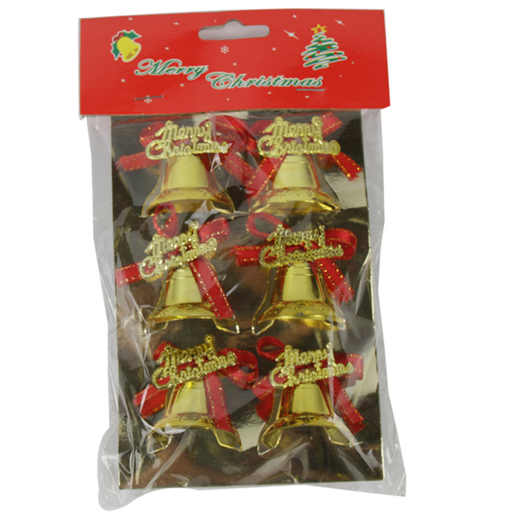 Christmas Decorations Christmas Tree Pendant Ornament Bell 6 PCs Christmas Tree Pendant Golden Red Ribbon Bell