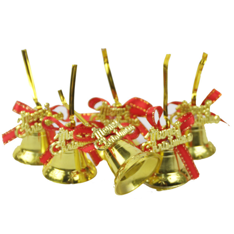Christmas Decorations Christmas Tree Pendant Ornament Bell 6 PCs Christmas Tree Pendant Golden Red Ribbon Bell