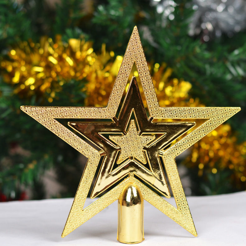 Christmas Tree Top Decoration Christmas Tree Top Star Golden Five-Pointed Star Christmas Decoration Flat Five-Star 10cm20cm