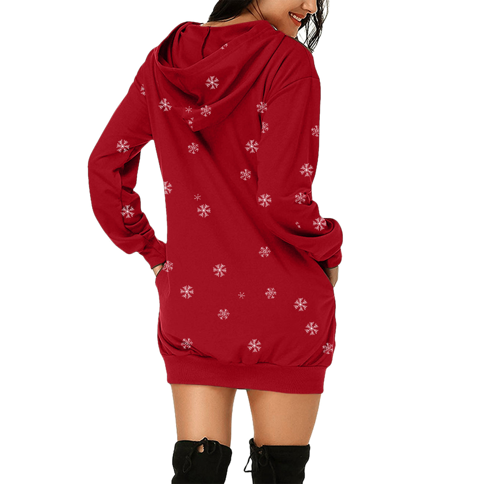 2021 European and American Foreign Trade New Wish Amazon Cross-Border Christmas Floral Print Long Sleeve Pullover Dress Mid-Skirt Women