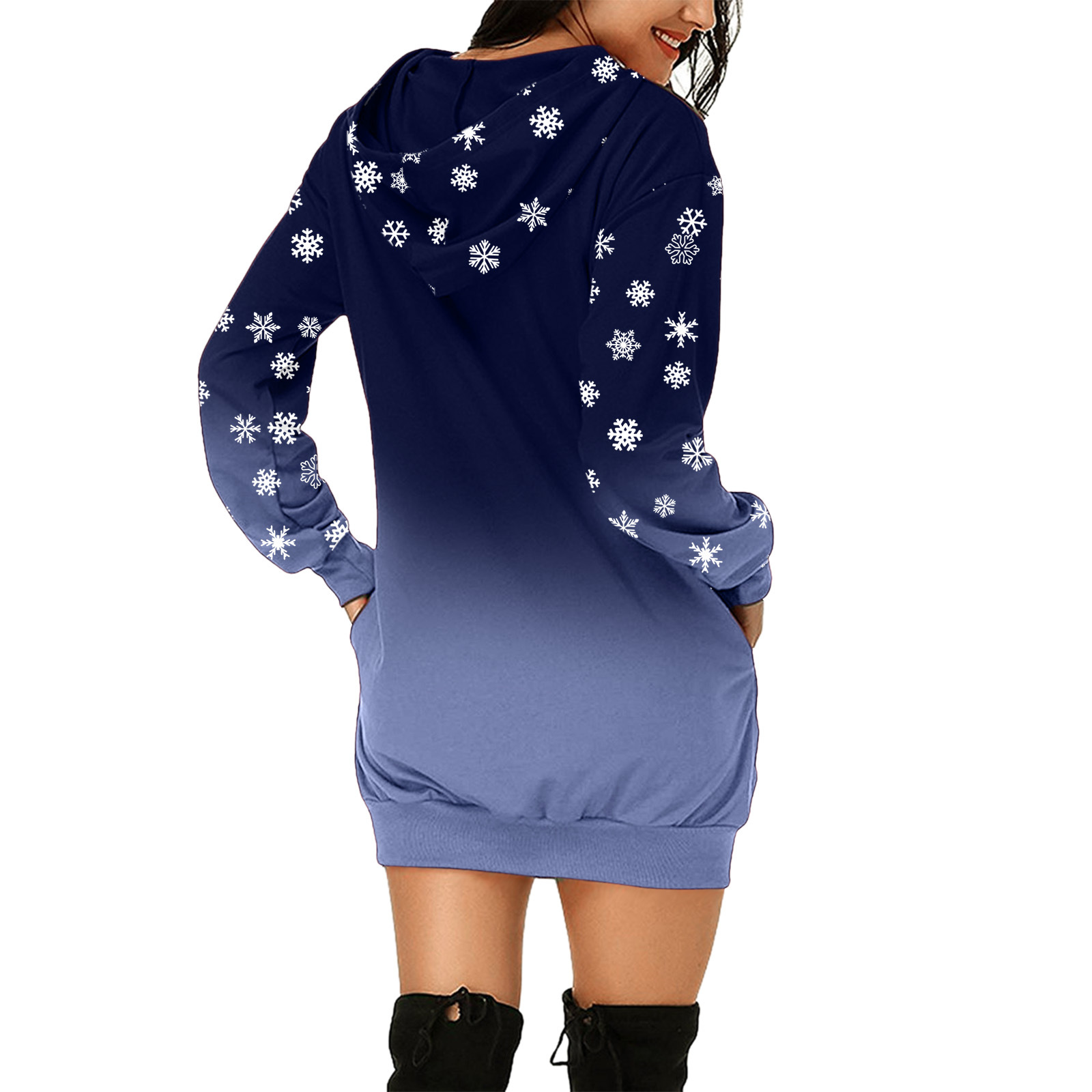 2021 European and American Foreign Trade New Wish Amazon Cross-Border Christmas Floral Print Long Sleeve Pullover Dress Mid-Skirt Women