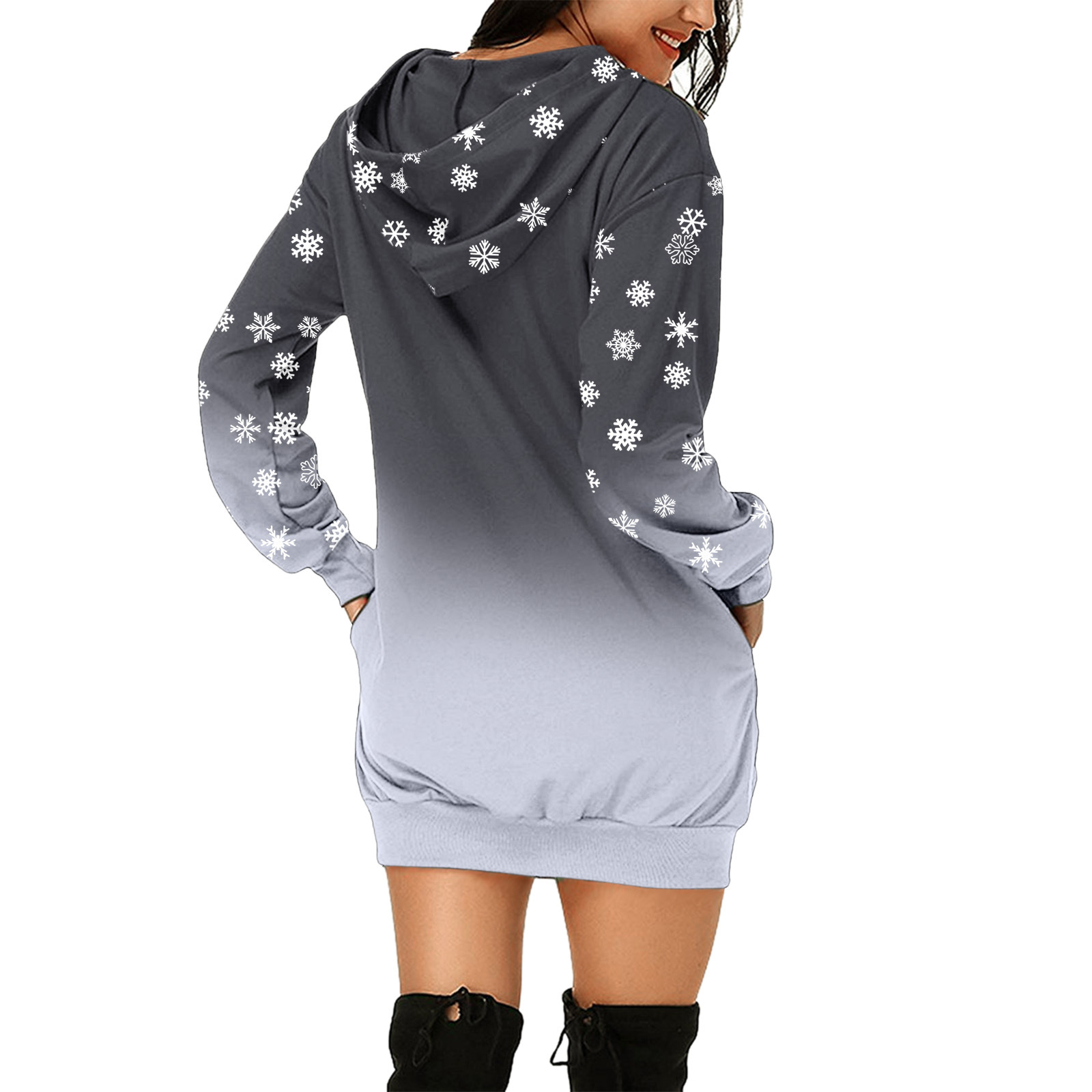 2021 European and American Foreign Trade New Wish Amazon Cross-Border Christmas Floral Print Long Sleeve Pullover Dress Mid-Skirt Women