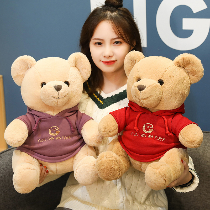 Cute Trumpet Sitting Sweater Bear Doll Soft and Adorable Dressing Teddy Bear Doll Children Sleeping Pillow on Bed Ragdoll