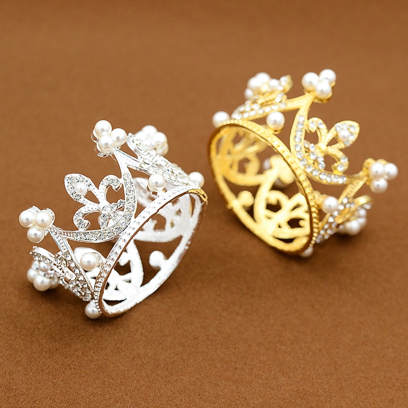 Children&#039;s round Cake Crown Gift Baking Decoration Accessories Birthday Alloy Pearl Small Hair Accessory Accessories and Decorations