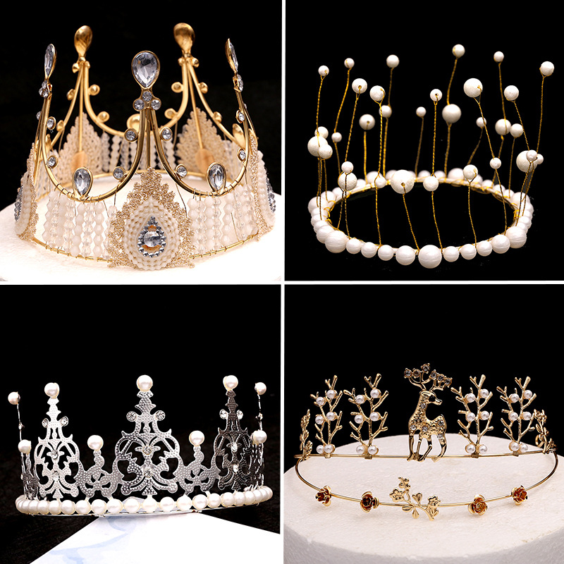 Cake Crown Baking Decoration European and American Style Lace Crown Birthday Decoration Queen Headband Hair Accessories Children Headwear