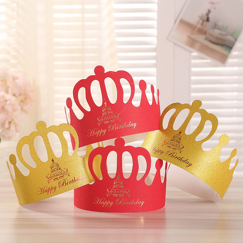 Wholesale Birthday Cake Crown Cap Children&#039;s Birthday Cartoon Cap Adult Gold Cardboard Birthday Hat
