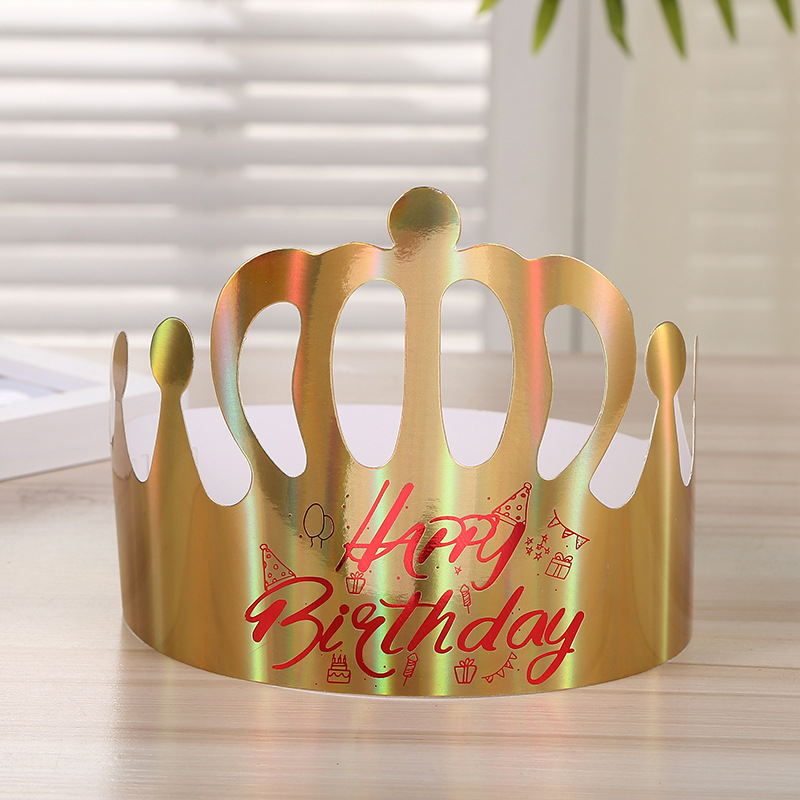 Wholesale Birthday Cake Crown Cap Children's Birthday Cartoon Cap Adult Gold Cardboard Birthday Hat