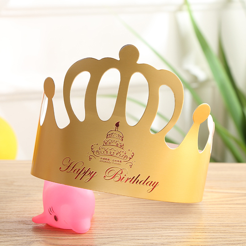 Wholesale Birthday Cake Crown Cap Children's Birthday Cartoon Cap Adult Gold Cardboard Birthday Hat