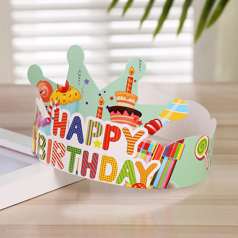 Wholesale Birthday Cake Crown Cap Children's Birthday Cartoon Cap Adult Gold Cardboard Birthday Hat