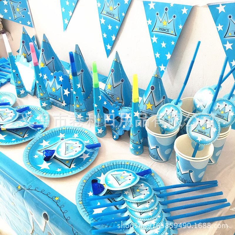 Blue Crown Set Prince Suit Blue Crown Party Supplies Boy Birthday Party Suit