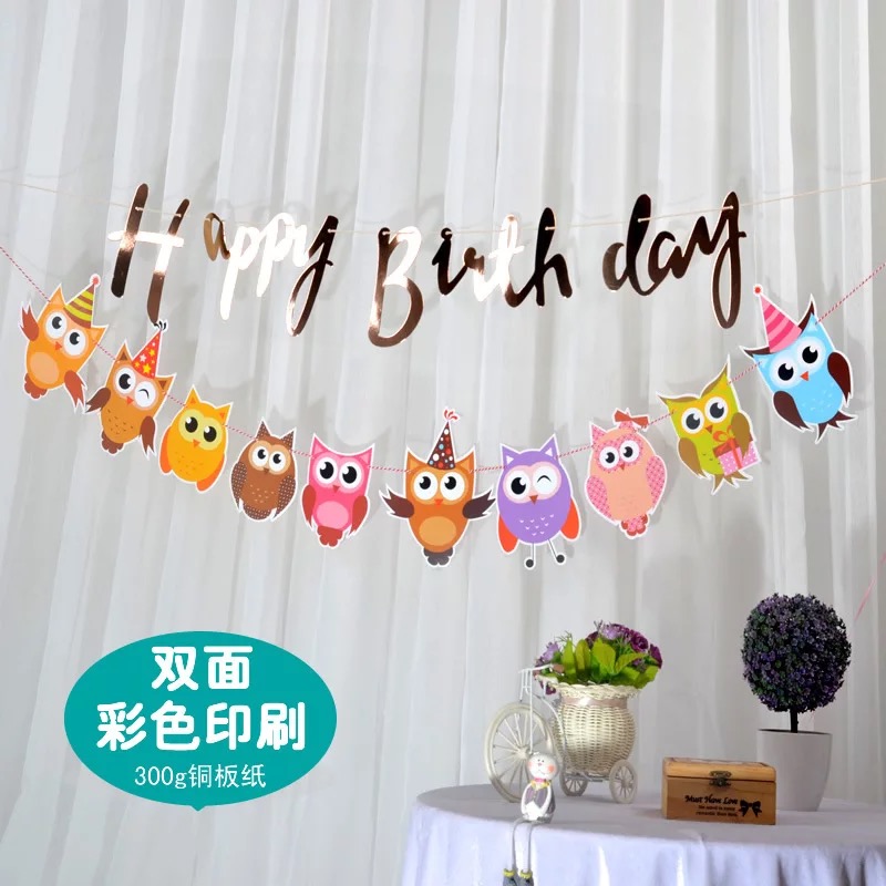 Holiday baby first birthday party decoration decoration supplies pull flower owl alien triangle pull flag Holiday baby first birthday party decoration decoration supplies pull flower owl alien triangle pull flag
