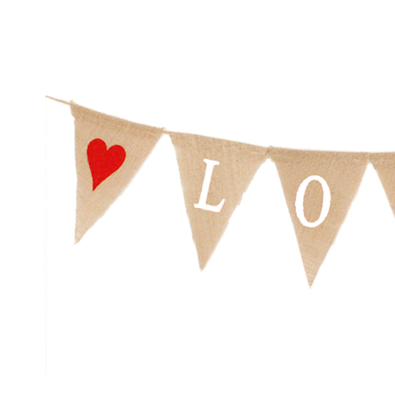 Wedding Party Decoration Garland Marriage Engagement Proposal Valentine&#039;s Day Red Heart Love Linen Triangle Hanging Flag