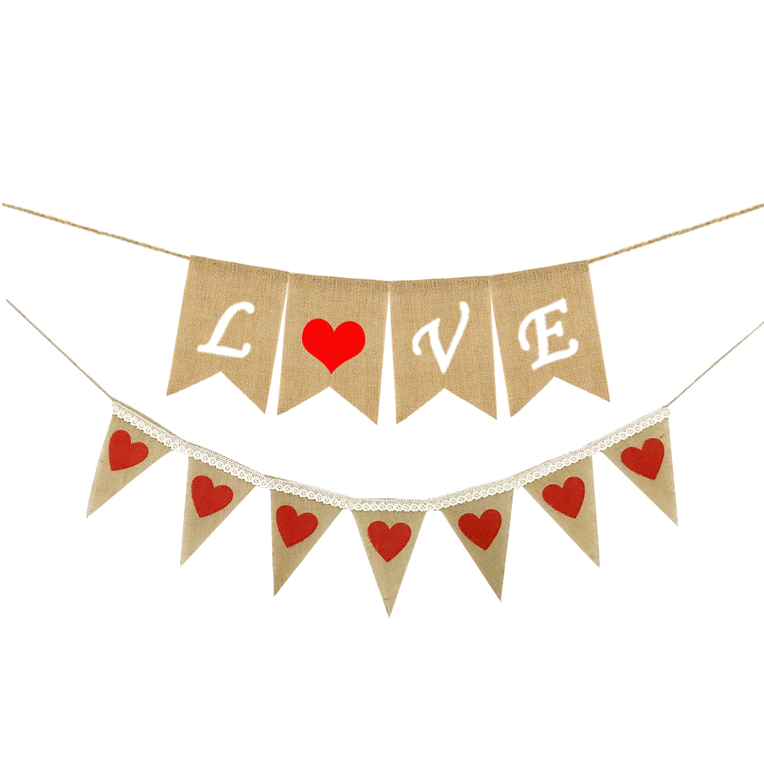 Proposal Engagement Valentine&#039;s Day Party Decoration Garland Love Cotton Lace Love Linen Triangle Hanging Flag