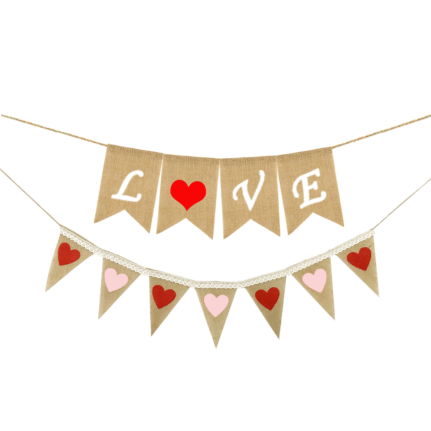 Proposal Engagement Valentine&#039;s Day Party Decoration Garland Love Cotton Lace Love Linen Triangle Hanging Flag
