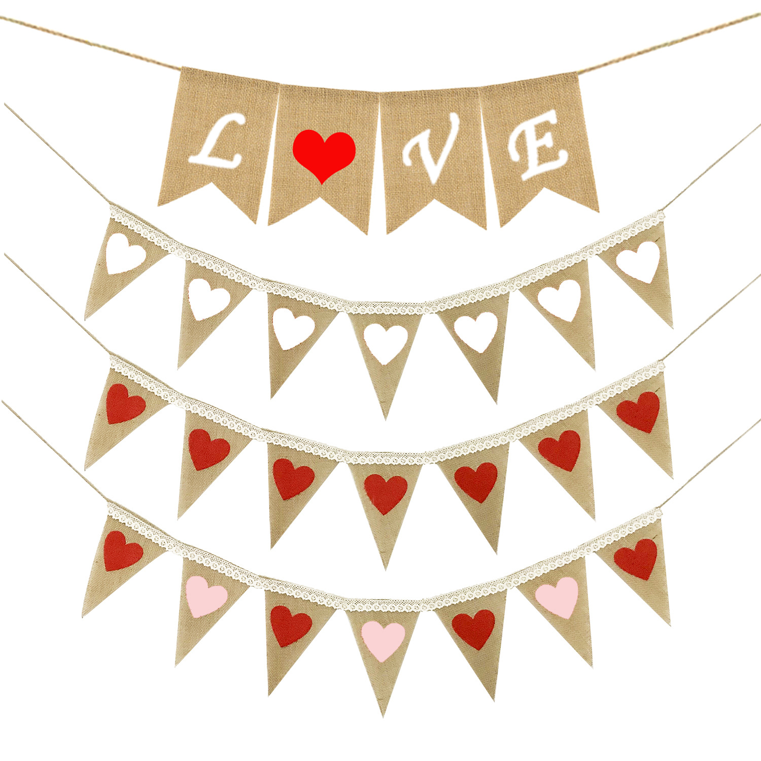 Proposal Engagement Valentine's Day Party Decoration Garland Love Cotton Lace Love Linen Triangle Hanging Flag