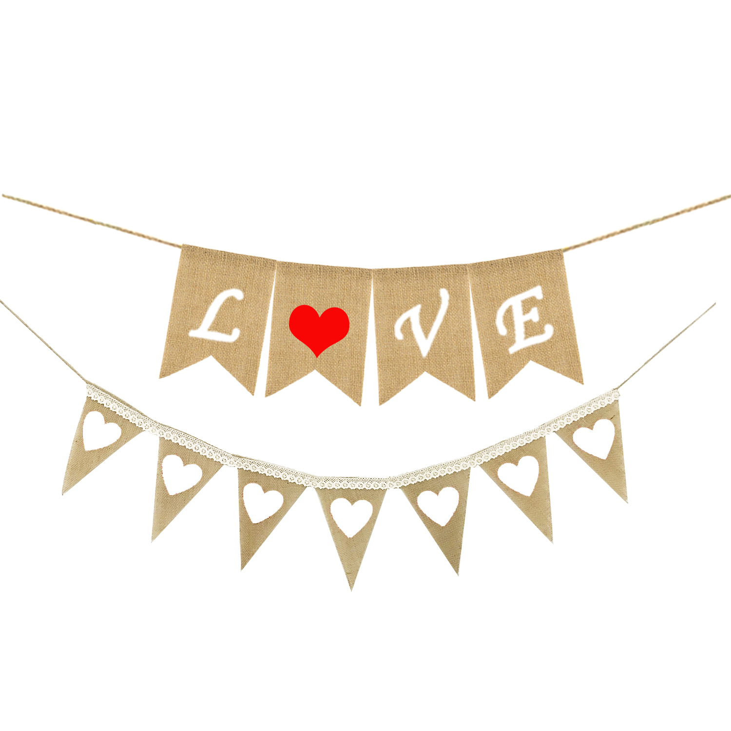 Proposal Engagement Valentine's Day Party Decoration Garland Love Cotton Lace Love Linen Triangle Hanging Flag
