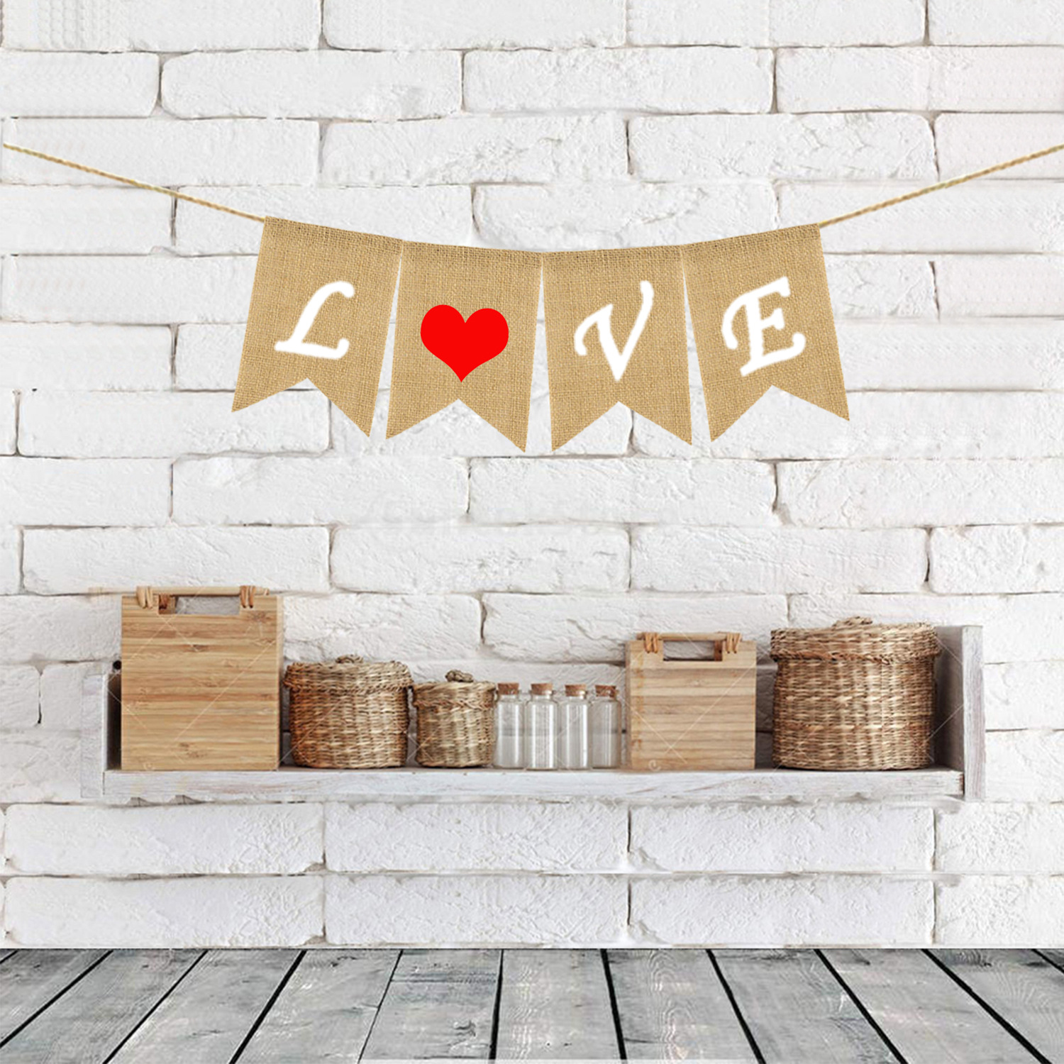 Proposal Engagement Valentine's Day Party Decoration Garland Love Cotton Lace Love Linen Triangle Hanging Flag