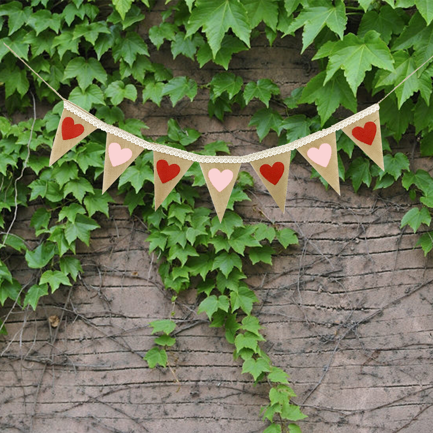 Proposal Engagement Valentine's Day Party Decoration Garland Love Cotton Lace Love Linen Triangle Hanging Flag