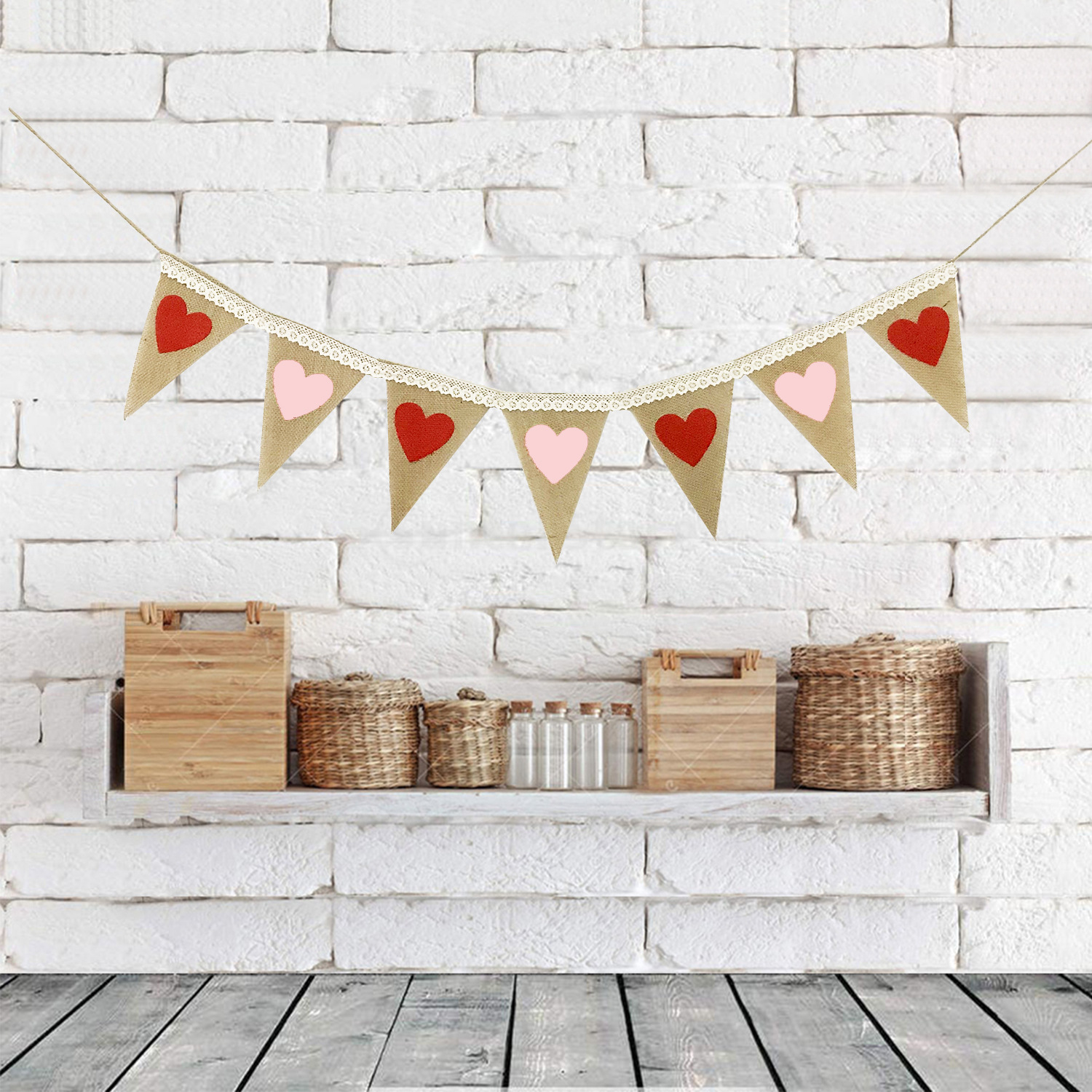 Proposal Engagement Valentine's Day Party Decoration Garland Love Cotton Lace Love Linen Triangle Hanging Flag