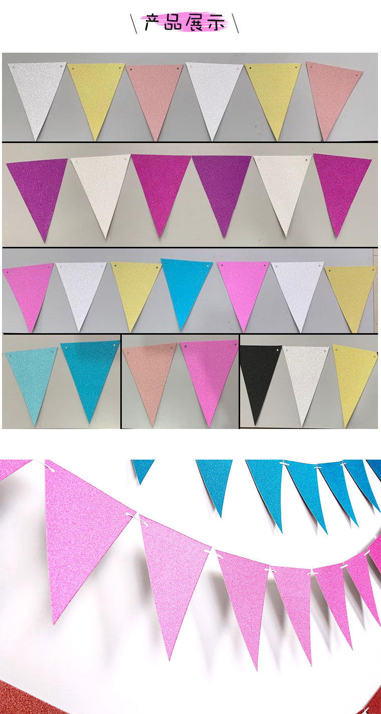 Golden onion flash pink paper triangle pull flag birthday wedding party custom flags festival scene layout banner