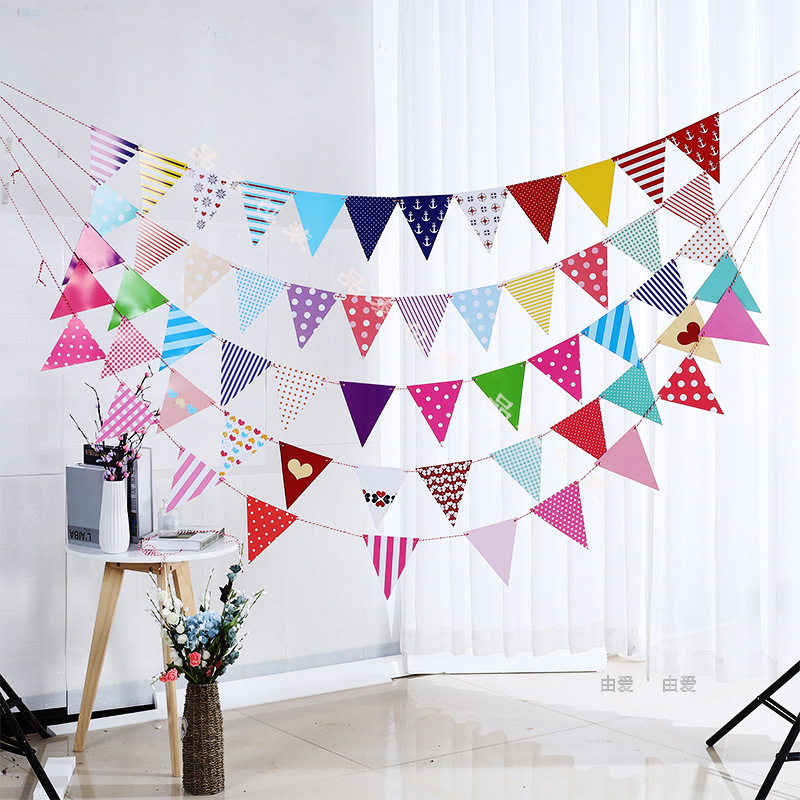 Baby Birthday Party Kindergarten Decoration Banner Latte Art Colorful Triangle Hanging Flag Customizable