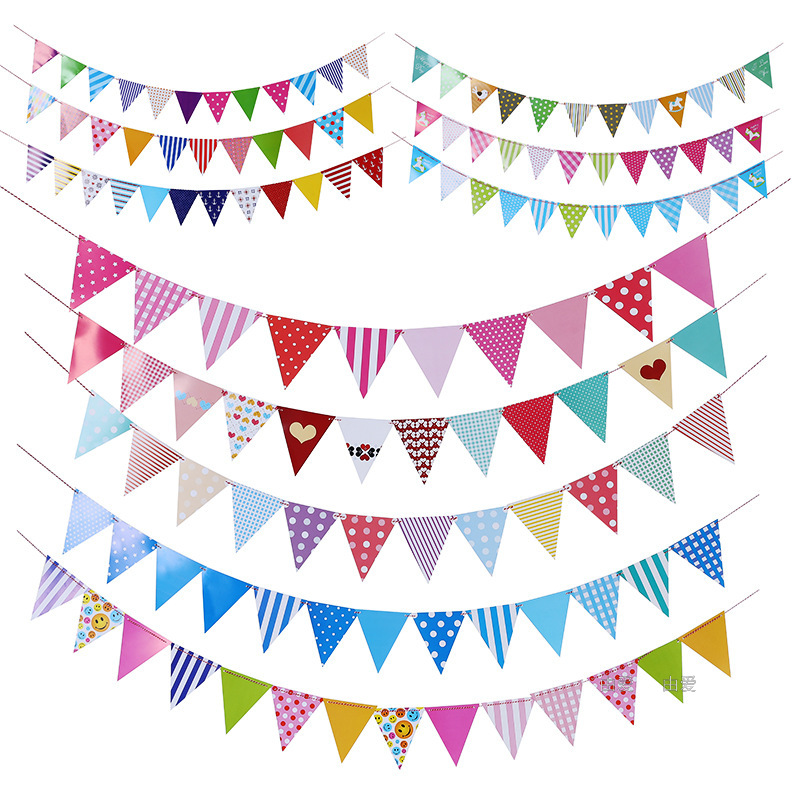 Baby Birthday Party Kindergarten Decoration Banner Latte Art Colorful Triangle Hanging Flag Customizable