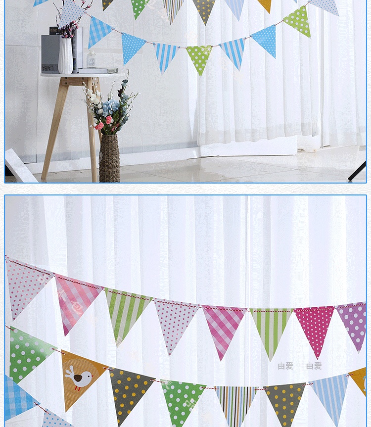Baby Birthday Party Kindergarten Decoration Banner Latte Art Colorful Triangle Hanging Flag Customizable