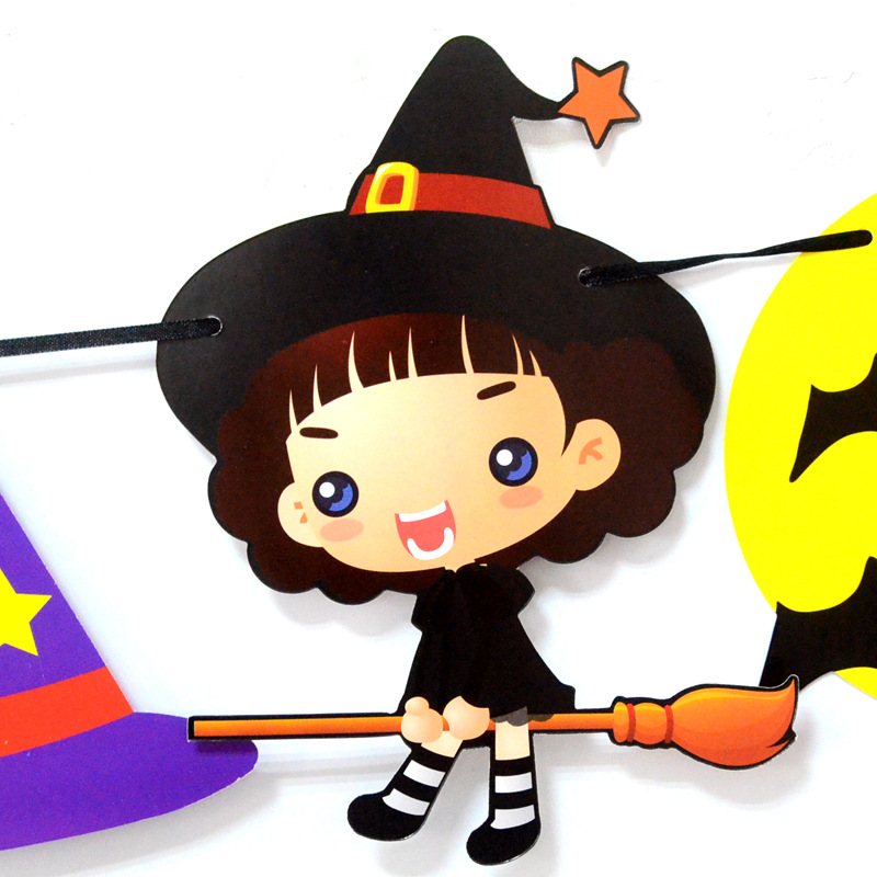 Halloween Party Decorations Halloween Triangle Hanging Flag Bat Skull Pumpkin Paper Latte Art Halloween Hanging Flag