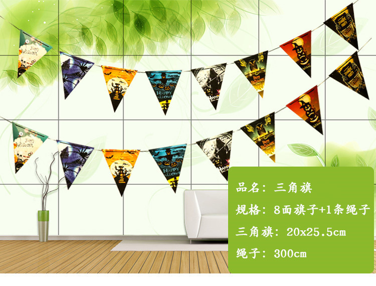 Halloween Party Decorations Halloween Triangle Hanging Flag Bat Skull Pumpkin Paper Latte Art Halloween Hanging Flag