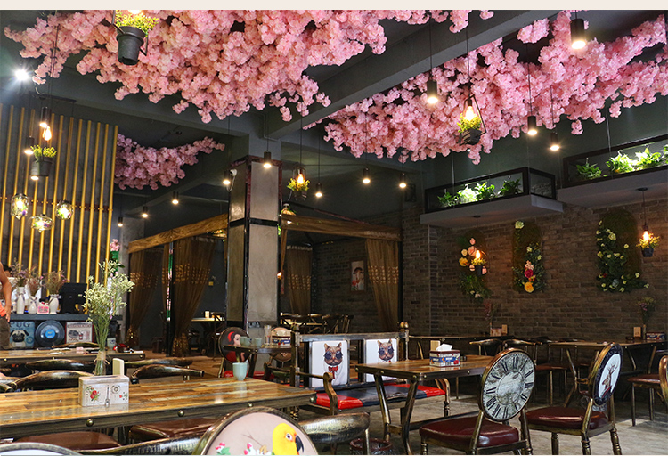 Artificial Cheery Branch Ornamental Flower Fake Flower Indoor Wedding Ceiling Decoration Plastic Bouquet Rattan Vine Cherry Tree