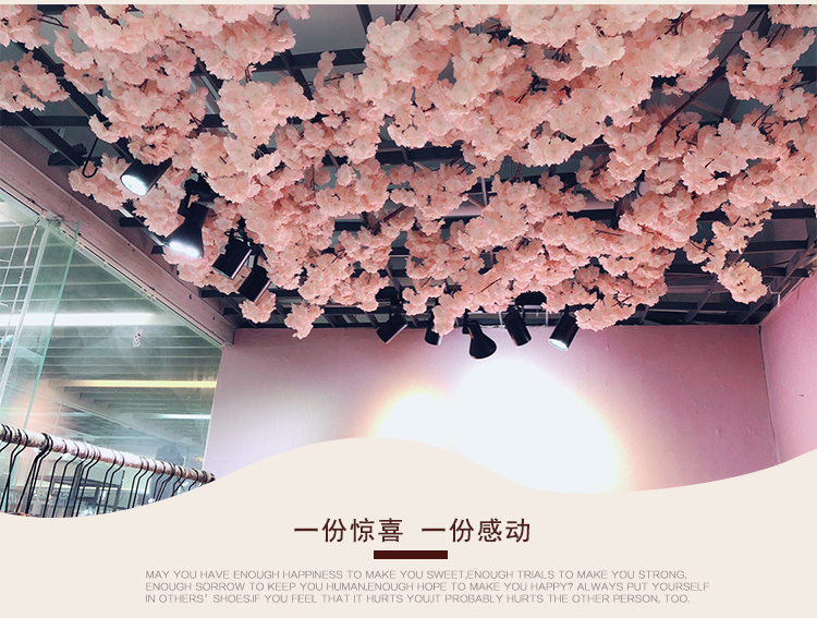 Artificial Cheery Branch Ornamental Flower Fake Flower Indoor Wedding Ceiling Decoration Plastic Bouquet Rattan Vine Cherry Tree