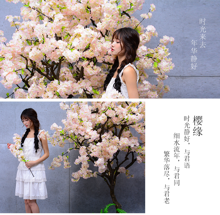 Artificial Cheery Branch Ornamental Flower Fake Flower Indoor Wedding Ceiling Decoration Plastic Bouquet Rattan Vine Cherry Tree