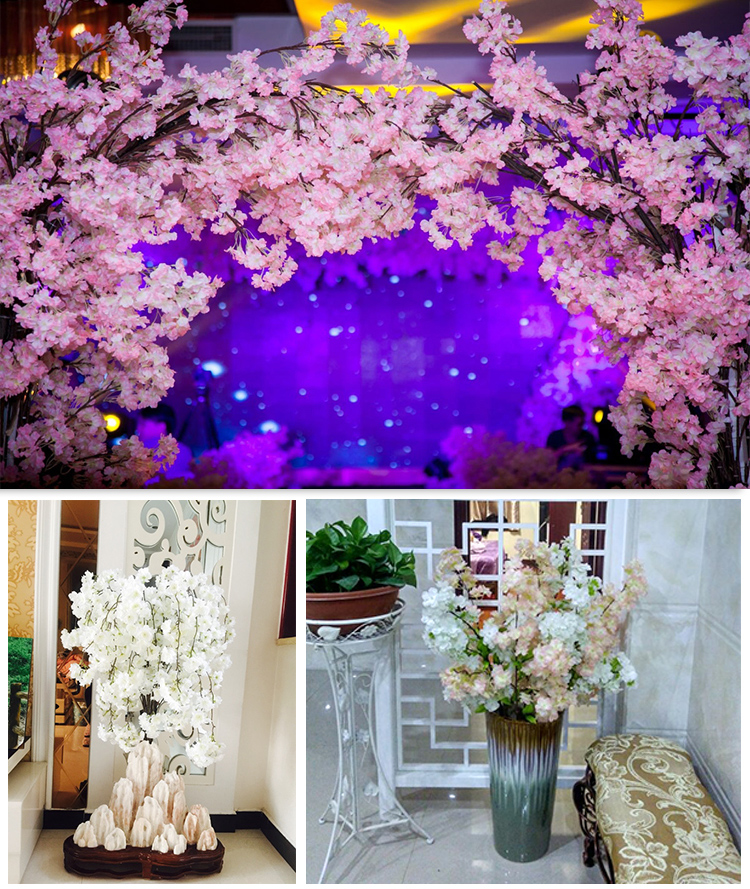 Artificial Cheery Branch Ornamental Flower Fake Flower Indoor Wedding Ceiling Decoration Plastic Bouquet Rattan Vine Cherry Tree