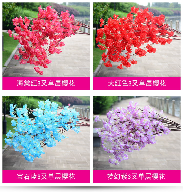 Artificial Cheery Branch Ornamental Flower Fake Flower Indoor Wedding Ceiling Decoration Plastic Bouquet Rattan Vine Cherry Tree